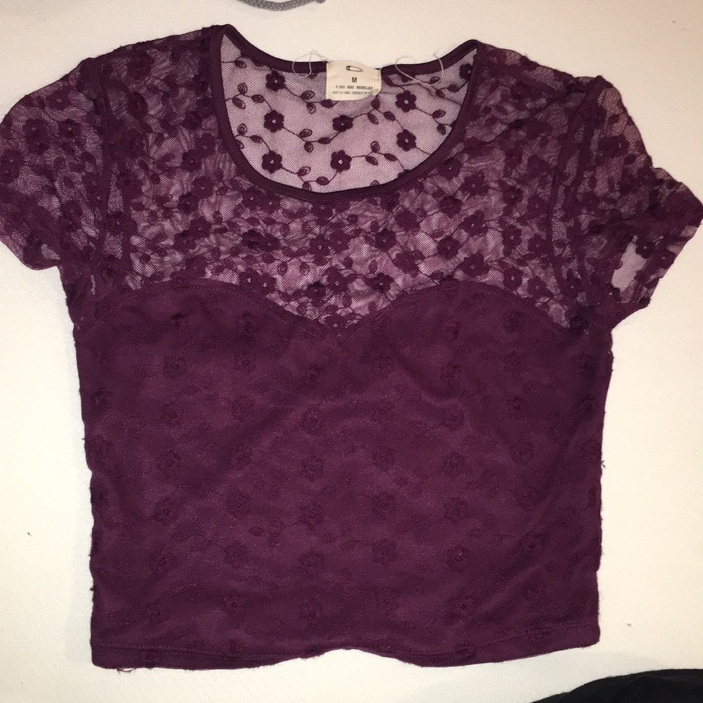 maroon lace crop top